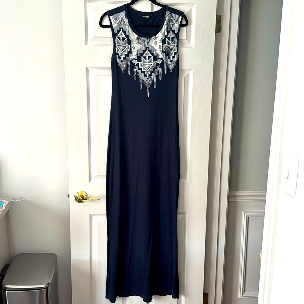 Express Navy Blue Sequin Maxi Dress